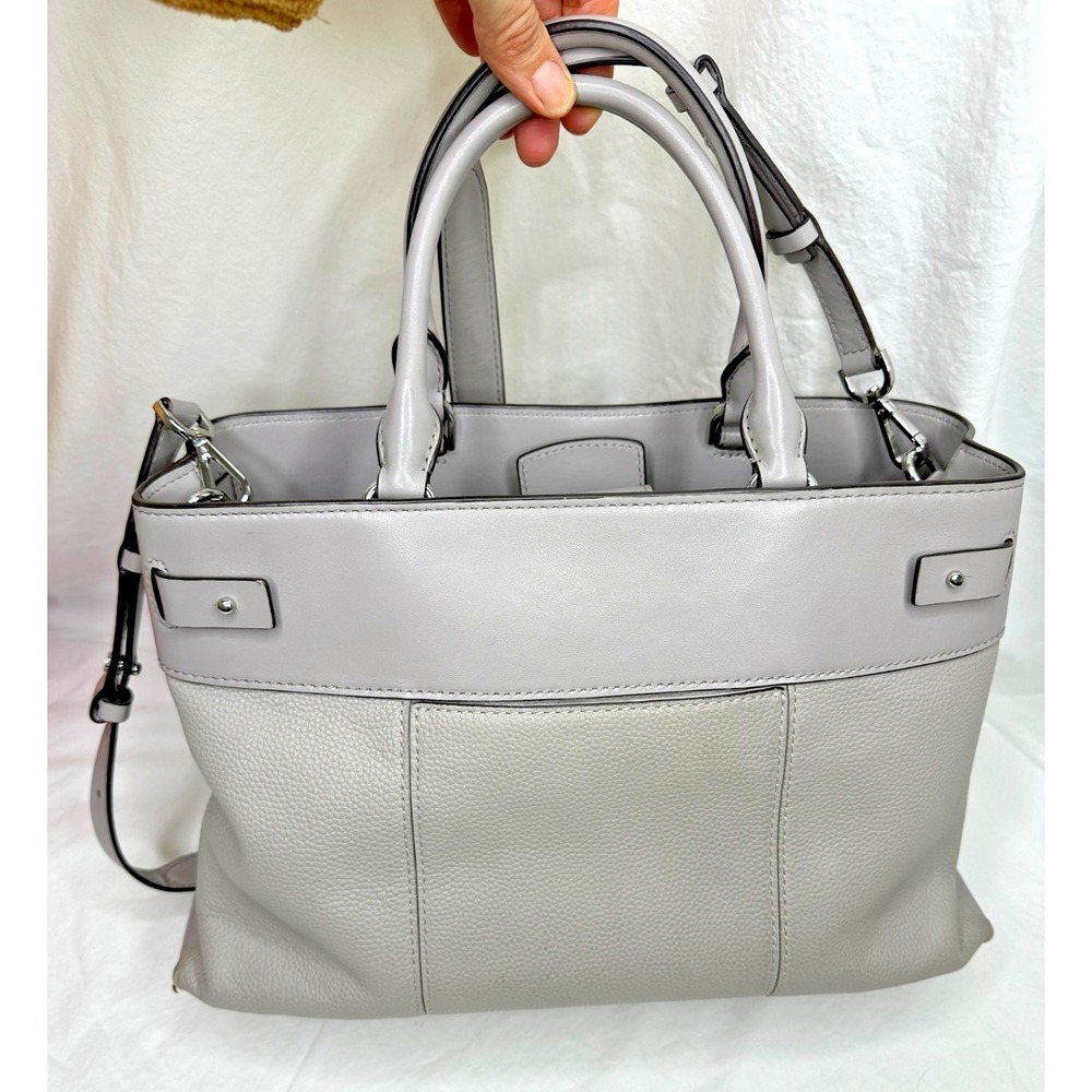 Michael Kors Gramercy Pearl Grey Leather Large Satchel Multipocket Purse - Picture 6 of 16